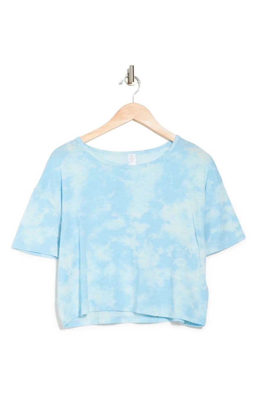 Alternative Flowy Relaxed Crop Top in Teal Tie Dye Modsense Tee M